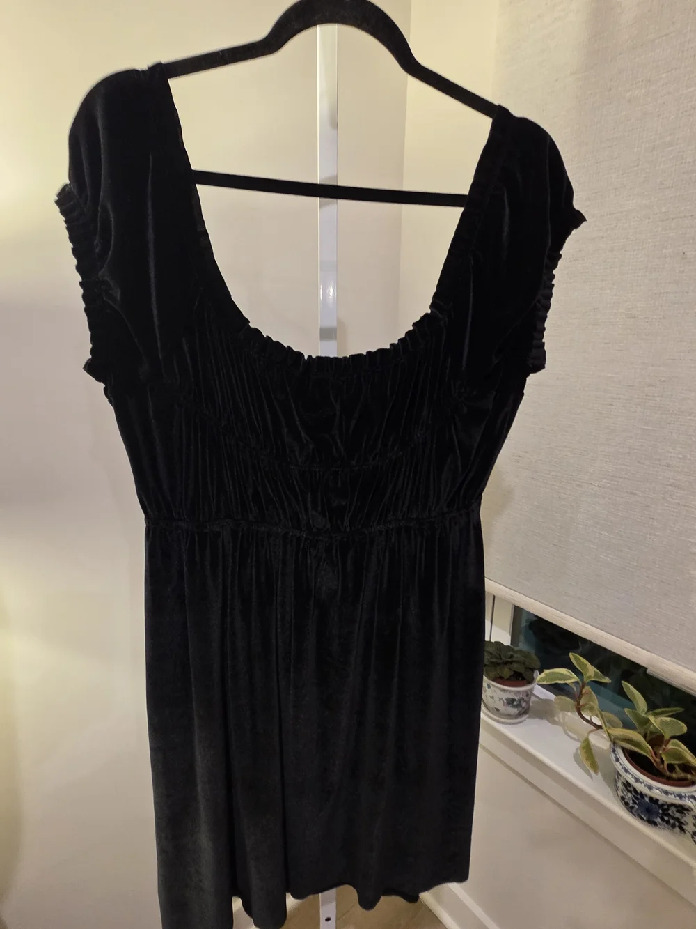 Free People Black Velvet Square-Neck Mini Dress Size M Boho Fairy‎ Goth